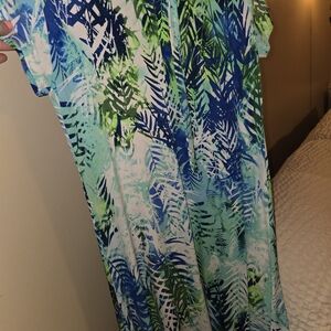 Chico's Blue and Green Leaf Pattern Dress
